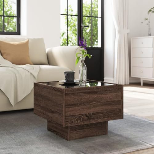 HEFZGDB Beistelltisch mit LED Braun Eichen-Optik 40x40x30 cm Kaffeetisch Wohnzimmertisch Klein Beistelltische Fürs Wohnzimmer Kleiner Beistelltisch für Tagungsraum Café Innenhof Wohnzimmer