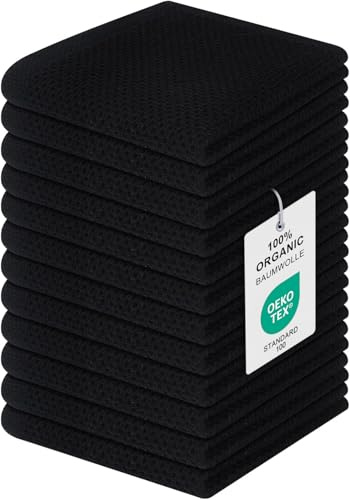 Moosfor Geschirrtücher 100% Baumwolle 12er Set 30 x 30 cm Schwarz | Super Saugstarke & Langlebige Küchentücher - Dicke Premium Geschirrhandtücher – Gastronomiequalität - Oeko Tex® Zertifiziert