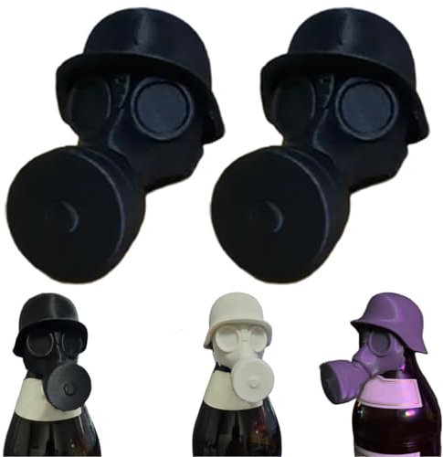 GM-30 Gasmaske Bierflaschenverschlüsse,Lustige Gasmaske Helm Bierflasche Kappe, Wiederverwendbare Biersammlerkappe für Bierliebhaber, Militärfans und Geschichtsinteressierte (2 Stück schwarz)