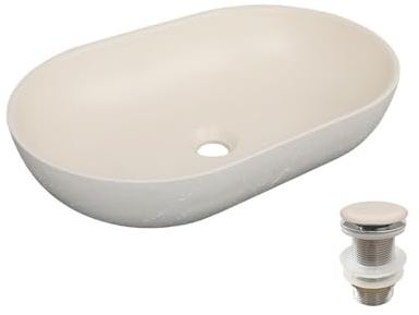 MOB-IN Vasque à Poser en béton travertin Flore 53x35cm + bonde