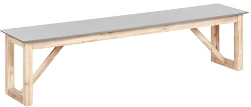 Beliani 3-Sitzer Gartenbank Beton grau mit Holzbeinen 180 cm Industrie-Stil Notteri