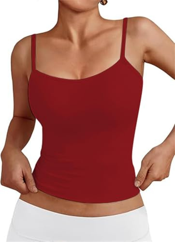 OYIGELZ Damen Sommer Tank Top Ärmelloses Slim Fit Basic Shirt Camisole Streetwear (WeinRot-T1, S)
