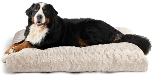 EHEYCIGA Hundebett Grosse Hunde Waschbar, 119x73cm, XXL Hundekissen Flauschig für große Hunde, Kuschelig Umkehrbare Hundematte mit Kunstpelz und Kunstleinen, Beige