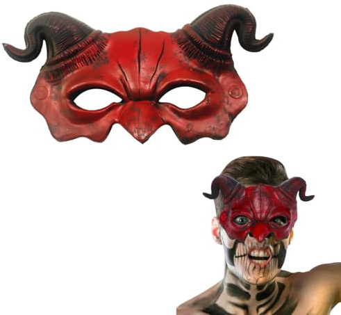 HTGWCG Media Máscara de Demonio, Halloween con Cuerno, Cómoda Máscara de Adulto para Halloween Accesorios De HalloweenPara Fiesta De Cosplay y Carnaval y Ligera Para Adultos