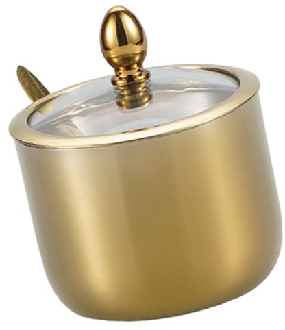 Azucareros de acero inoxidable con tapa transparente y cuchara, contenedor único de azúcar dorado o plateado, acero inoxidable 304 para condimentos dorados