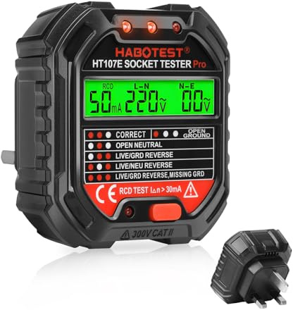 diymore Socket Tester with RCD Trip & LCD Display - Electrical Plug Tester for Home, Caravan, and Automotive Use - Detects Voltage, Polarity, and Faults in Power Sockets & Circuits