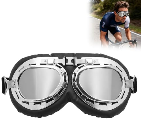 Motorrad Brillen, Vintage Sonnenbrille, Staub Winddichte, Herren Crossbrille für Motocross Motorcycle Bike Outdoor-Sportarten (Silber)