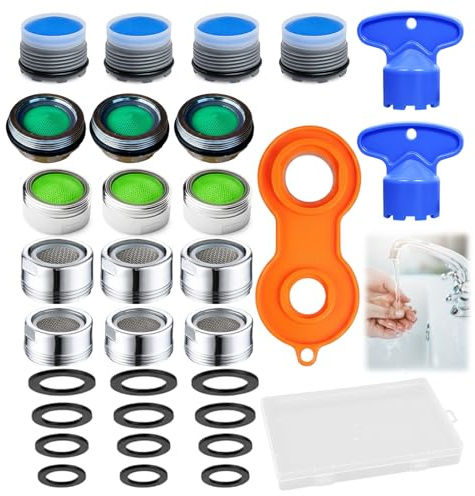 31-Piece Tap Aerator, Faucet Aerator Kit, Kitchen Tap Aerator with 20mm Size, Aerator Tap for Enhanced Water Flow Control, Durable Brass Construction