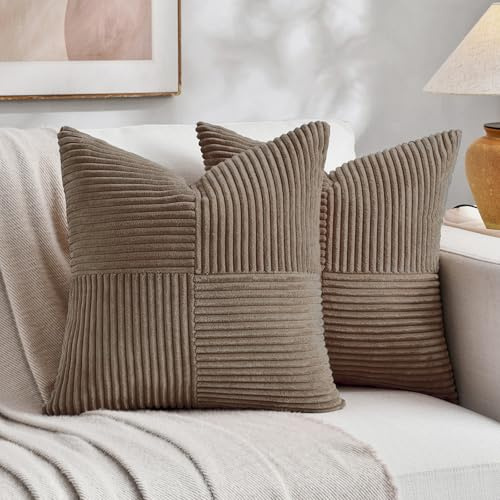 FDTERN 2er Set Hellbraun Kordsamt Kissenbezug 40x40 Weich Moderne Dekorative Kissenbezüge Kissenhülle Dekokissenbezug Sofakissen Dekokissen Boho Deko für Sofa Schlafzimmer Wohnzimmer Bett