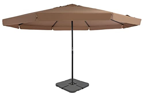 Holamys Großer Sonnenschirm mit Kurbel, 5m Durchmesser, UV-Schutz, Aluminiumrahmen, Taupe, inkl. Beschwerbarer Schirmständer für Garten, Terrasse, Balkon