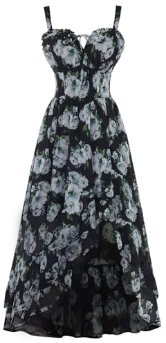 SCARLET DARKNESS Women's Victorian Floral Dresses Sleeveless High-Low Hem Heartneck Summer Long Boho Dress