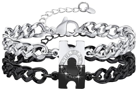 TIHNY Pulseras para Parejas de Puzzle en Acero Inoxidable, Ajustable 16-25 cm, Pulseras a Juego para Novios, Regalo de Relación a Distancia