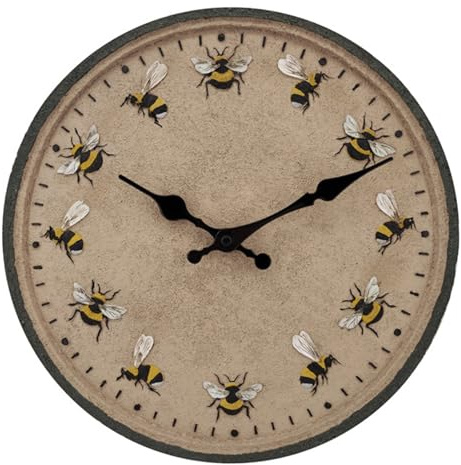Vistnale Horloge extérieure 12 ''Horloge de Jardin Ronde IP44 étanche Murale décorative Abeille Cuisine extérieure pour Jardin Patio Piscine décor |