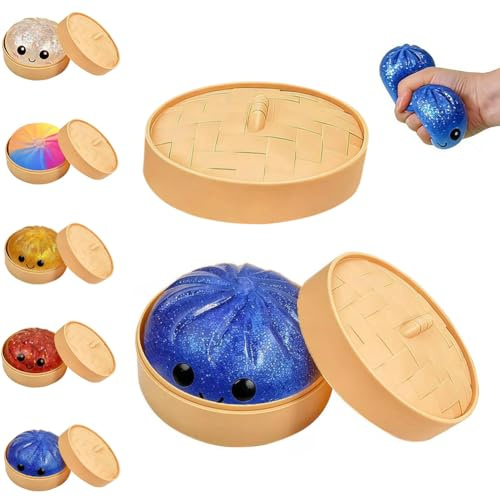Dumpling Squishies, Mystery Glitter Dumpling Squishies Box, Colorful Dumplings Stress Balls Fidget Sensory Toy, Soft Squeeze Decompression Dough for Anxiety Relief Fidget, Kids Easter Basket Stuffers