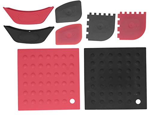 Juego de 8 piezas de soportes y raspadores de silicona para ollas y sartenes, set de utensilios de cocina resistentes al calor con orificios para colgar, utensilios de cocina
