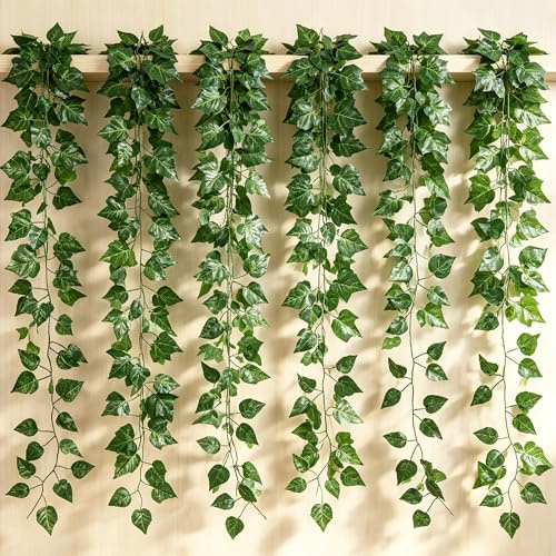 8 Natural Green Pothos Leaf Fake Ivy Vines for Home Decor