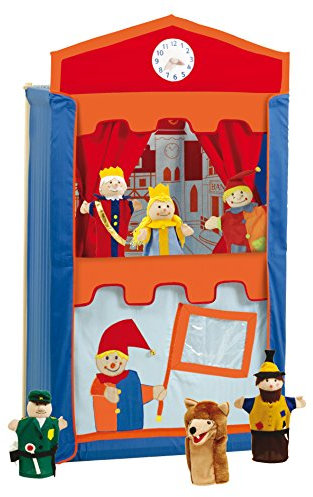 roba Kasperletheater, Puppentheater inkl. 6 Handpuppen, Kaspertheater aus Massivholz, freistehend