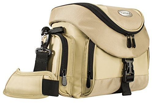 Mantona Premium Kameratasche - Universaltasche inkl. Schnellzugriff, Staubschutz, Tragegurt und Zubehörfach, geeignet für DSLM und DSLR Kameras, sand/schwarz