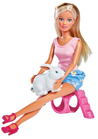 Simba 105732156 - Steffi Love Happy Animal, 2-Fach Sortiert, es Wird nur EIN Artikel geliefert, Spielpuppen mit Hasen oder Hunden im Tierspiel Set, 29cm, 12cm, ab 3 Jahre