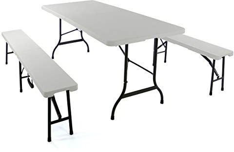 Nexos Bierzeltgarnitur 1 Partytisch 2 Bänke klappbar weiß | Gartengarnitur Set Festzelt Campingset Klapptisch 180x74 cm robust wetterfest