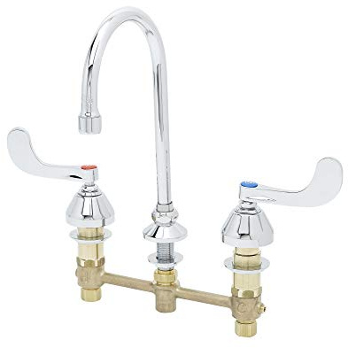 T&S Brass B-2866-05 Medical Faucet, 8 Deck Mount with Wrist Action Handles and 2.2 GPM Flow Rate.,Silver