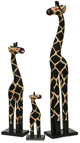 Wogeka Giraffen Set in 60–40–20 cm – handgeschnitze Holzfigur und Dekofigur – Afrikanische Tier-Deko im 3er-Set – Wohnaccessoire für Afrika-Fans aus Albesia-Holz