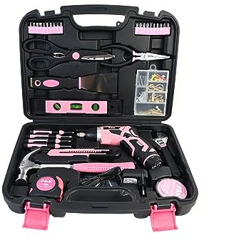'Boîte à Outils 135 Pièces - Outillage à Main - Mallette Complète - Coffret Garnie - Rose'.