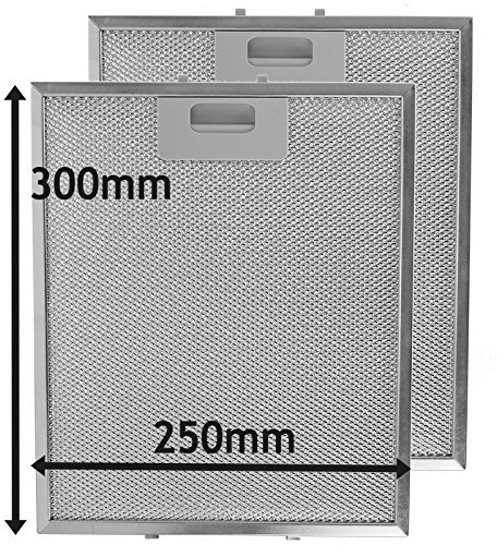 SPARES2GO Filtro Universal de Malla Metálica Antigrasa para Aspirador de Cocina (Paquete de 2, Plateado, 300 x 250 mm)