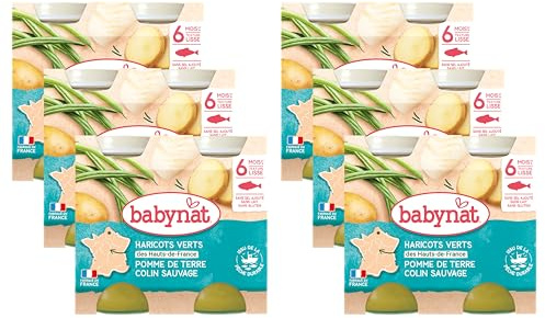Babybio - Petits Pots Pomme de Terre Haricots Verts de Vendée Colin 2x200g - 6+ Mois - BIO - Lot de 6
