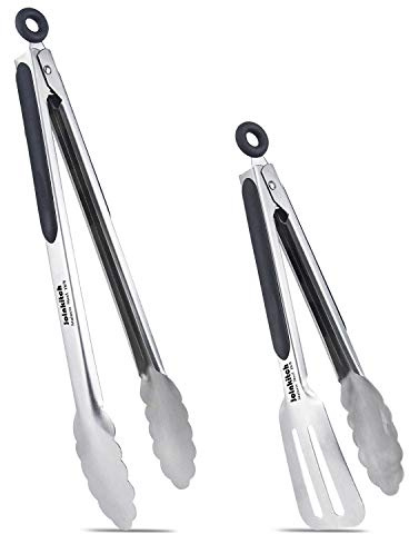 Kitchen Tongs, Joinkitch Stainless Steel Cooking Tongs Set 2 pack (12-inch.9-inch) With Heat Resistant Handle For Kitchen Outdoor Barbeque Salad Fish Thick Steak