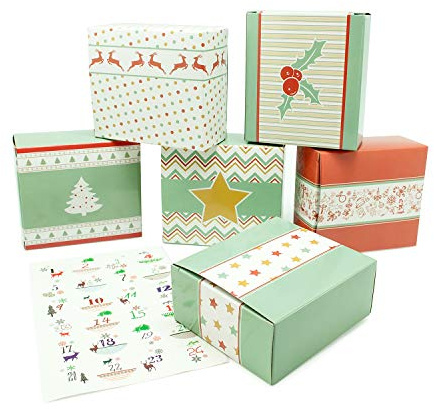 Adventskalender zum Befüllen 24 Schachteln aus Pappe Geschenktüten Weihnachten, Weihnachtskalender Bastelset inkl. Zahlensticker von pajoma®