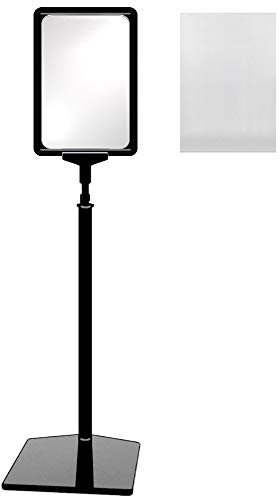 4 Plakatständer DIN A5 Rahmen schwarz mit U-Tasche, Ständer Kunststoff schwarz, Teleskopständer mit Fuß eckig und Stahleinlage, Kundenstopper höhenverstellbar bis 68 cm, Aufsteller