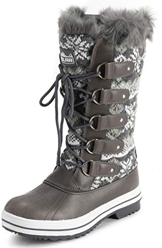 Polar Mujer Acolchada Alto Nieve Impermeable Invierno Piel Sintética Durable Suela De Goma Al Aire Libre Lluvia Botas - Gris cardy - UK7/EU40 - YC0627