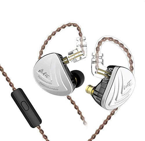 Yinyoo KZ AS16 Cuffie Auricolari Monitor 8 con Armatura Bilanciata Cuffie In Ear bassi potenti 8BA Auricolari Armatura(Nero con Mic)