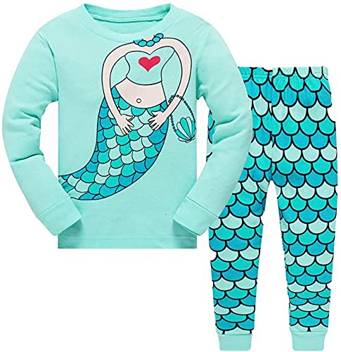 Tkiames Petit Filles Girafe Ensemble 2 Pièces Bien serré Coupe étroite Pyjama 100% Coton (Taille 1-10 Ans),Vert,8-9 ans