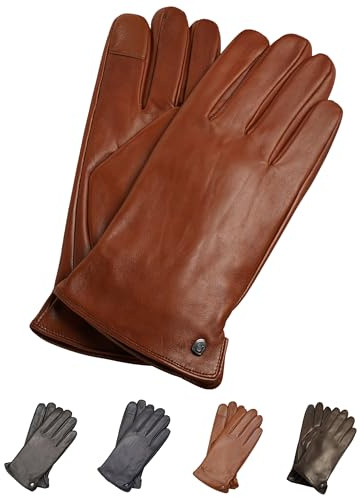 AKAROA ESTD 2019 Lederhandschuhe Herren TIM, Touchscreen Funktion, italienisches Leder, recyceltes Strickfutter aus 50% Kaschmir und 50% Wolle, 5 Größen S - XXL