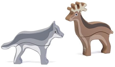 Sevi Mix o Match Dolomitentier Wolf-Hirsch | Trudi by Holzspielzeug für Kinder ab Zwei Jahren. Holz aus den Dolomiten | 23x6x15,5cm Nature | Modello 87865