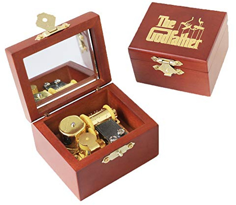 Youtang The Godfather - Caja de música de madera tallada con mecanismo de cuerda de oro, regalo musical con espejo