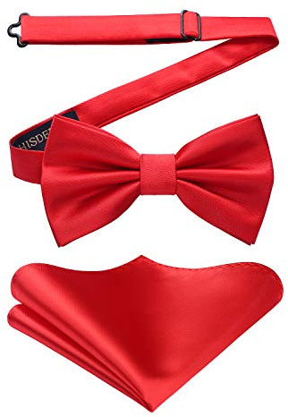 HISDERN Fliege mit Einstecktuch fur Herren Einfarbig Einstellbar Smoking Fliege fur Hochzeit, Party