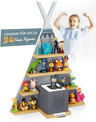mahona Tonie Regal - kompatibel mit Toniebox & Tonie Figuren Aufbewahrung - Platz für bis zu 34 Figuren - Toniebox Regal Mädchen & Junge - Wandregal Kinderzimmer - Zubehör für Toniebox Starterset