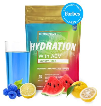 Essential Elements Hydration Packets - Variety Pack - Sugar Free Electrolytes Powder Packets - 15 Stick Packs of Electrolytes Powder No Sugar - Hydration Drink - with ACV & Vitamin C