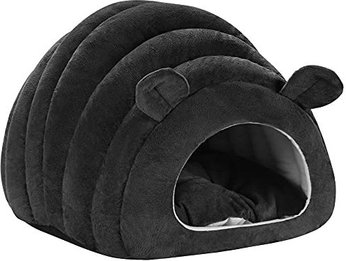 Haustierzelt Höhlenbett für Katzen / kleine Hunde – 38 x 41 x 32 cm großes Katzenschlafbett – weicher 2-in-1-Katzenschlafsack mit abnehmbarem waschbarem Kissen, schwarz