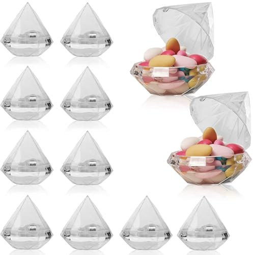 Tarro de caramelo en forma de diamante, Caja de plástico transparente para caramelos Mini Dispensador de caramelos Reutilizable Cajas de regalo transparente para el hogar Fiesta de boda