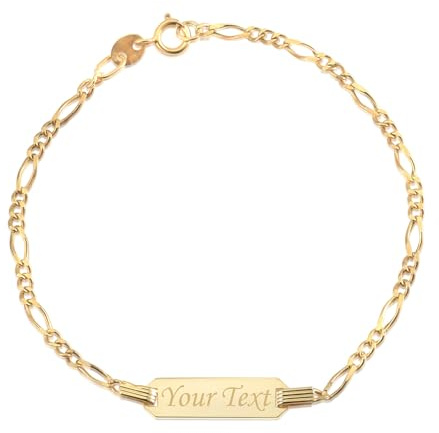 UNICORNJ 14K Yellow Gold Figaro Chain ID Bracelet Girls Boys 6 Italy - Engraved