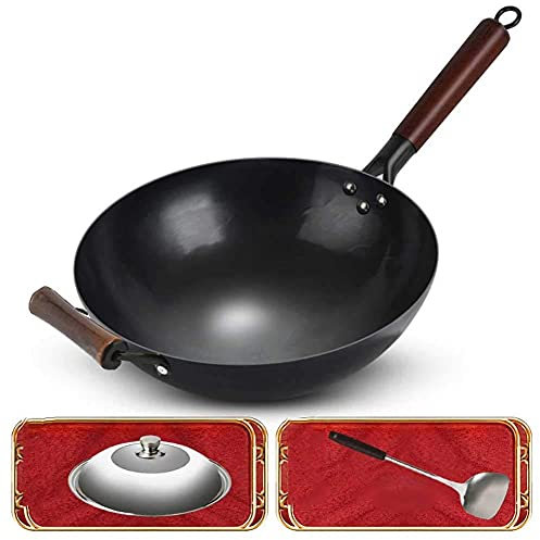 ZXFDMSWJ Wok Pan Wok Antiadherente, Wok Estufa de Gas sin Recubrimiento para el hogar Antigua Estufa de Gas Sartén Antiadherente Especial para cocinar, 3 tamaños Wok Pan Antiadherente de inducción (C