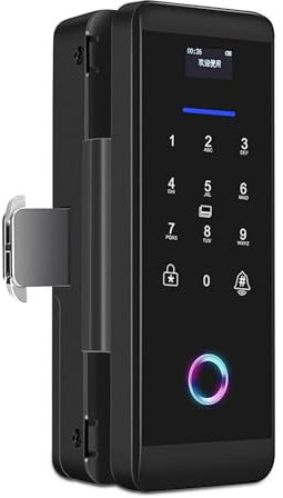 Smart Glass Door Lock, Electronic Security Biometric Fingerprint Password IC Card Bluetooth APP Remote Unlock Door Access Control System for Home Office(Black)
