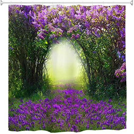 goodbath Garden Shower Curtain, Outdoor 3D Fantasy Forest Rose Anti Mould Waterproof Bath Curtains for Bathroom Bathtub, 180 x 180 cm