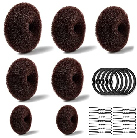 Realizzare Chignon Set,7 pezzi Chignon a Ciambella(4 Dimensioni),10 Elastici per Capelli,20 Clip a Forma di U,Magic Hair Bun Maker,per Bambine e Donne(Brown)
