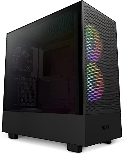 NZXT H5 Flow RGB Compact ATX Mid-Tower PC Gaming Case – High Airflow Perforated Front Panel – Tempered Glass Side Panel – Cable Management – 2 x F140 RGB Core Fans – 280mm Radiator Support – Black