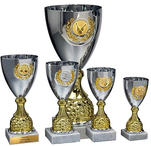 eberin · Metall Pokal Anneke · Kelchpokal Silber-Gold · Pokal mit Wunschtext und auswählbarem Motiv-Emblem in 4 Größen vorhanden